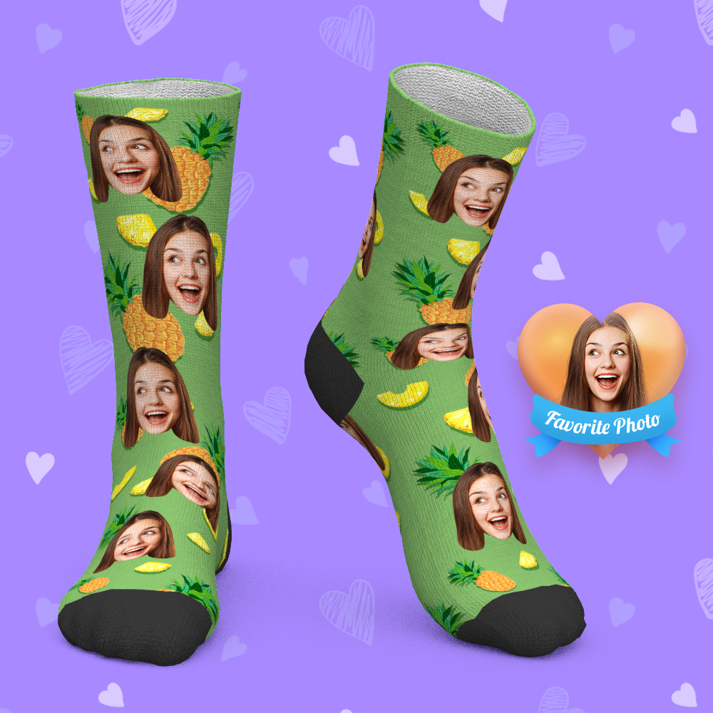 Chaussettes Visage Personnalisées Chaussettes Photo Personnalisées Ananas - mademinefr