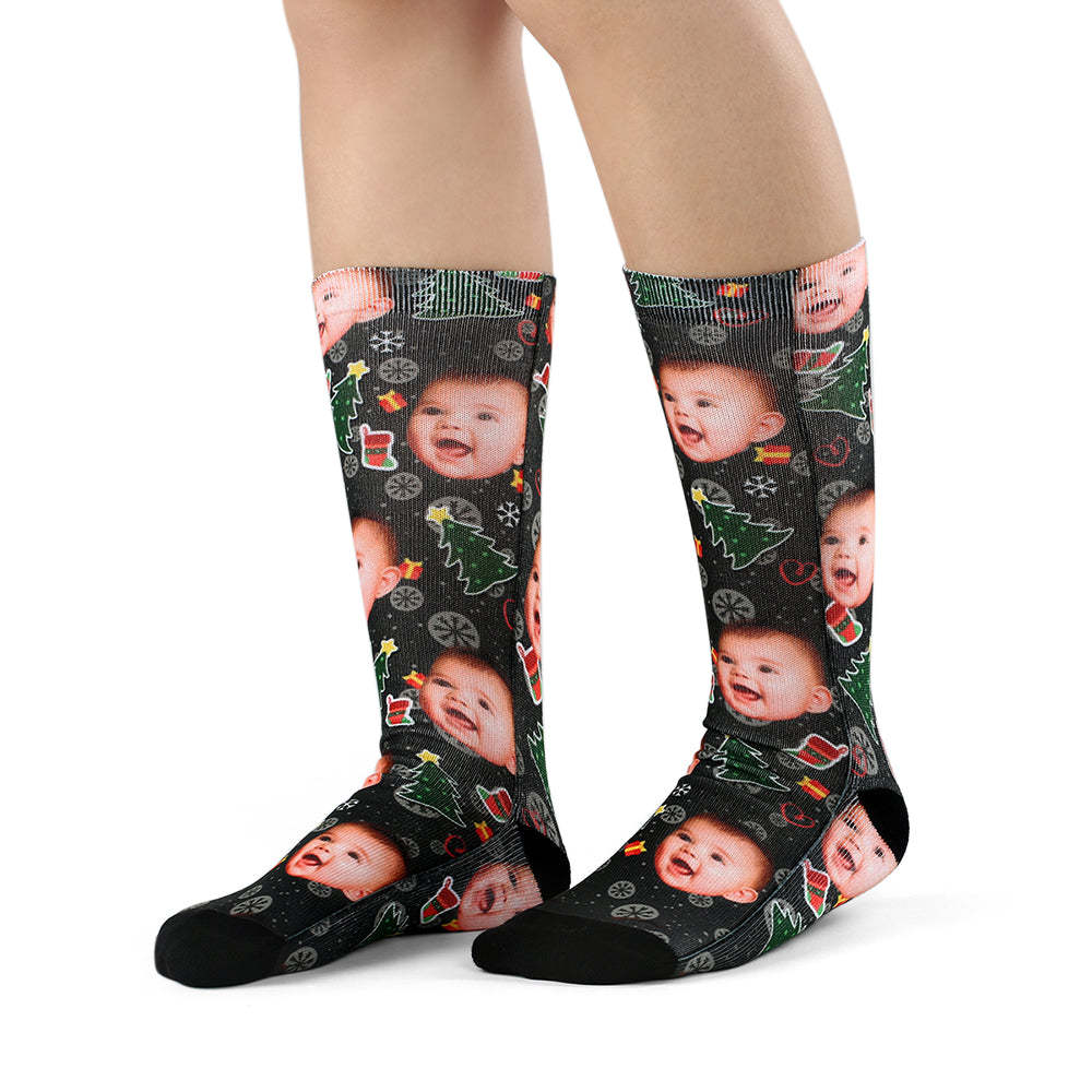 Chaussettes Photo De Héros D'arbre Personnalisé De Noël - mademinefr