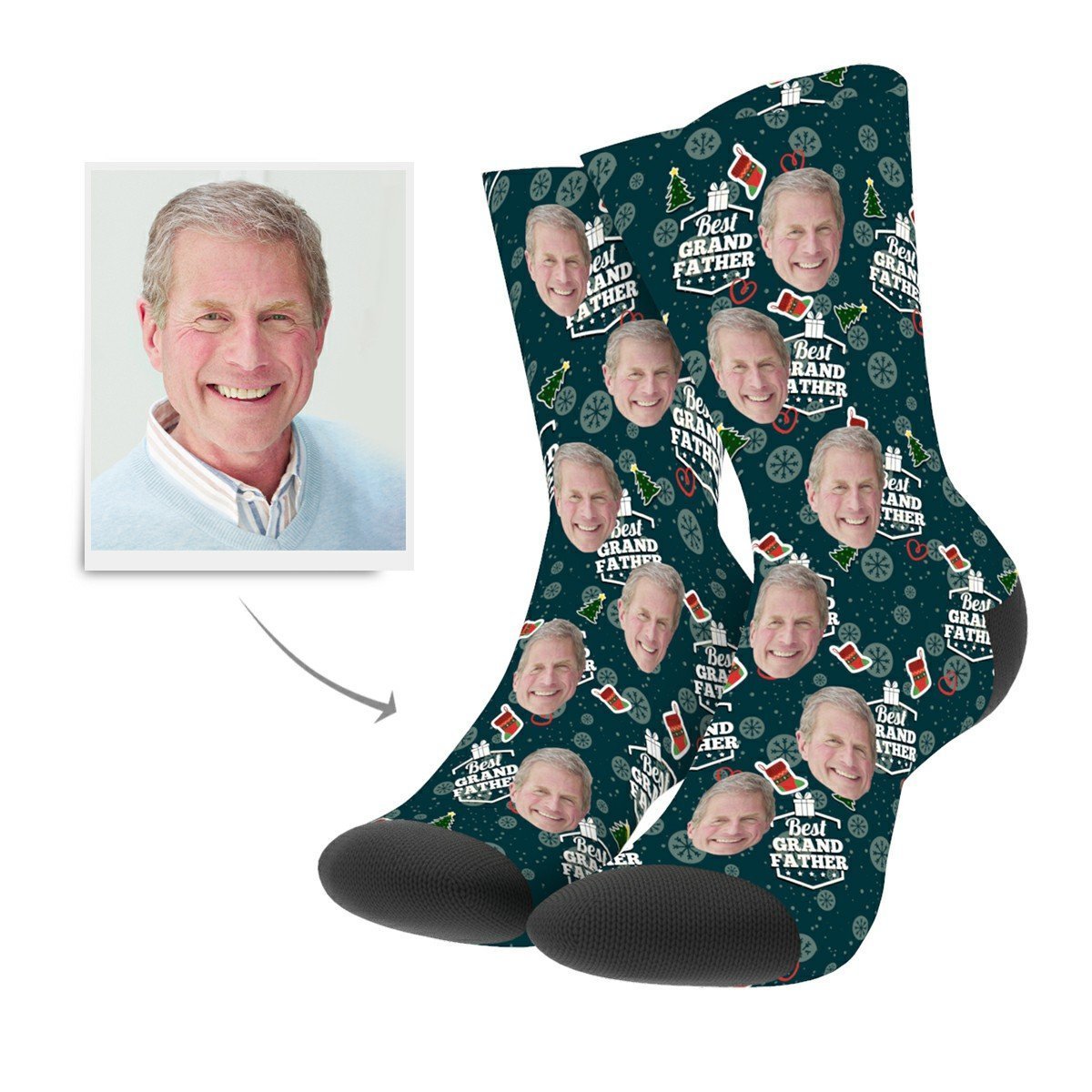 Noël Chaussettes Personnalisées en Photo  Grand Père  - MadeMine