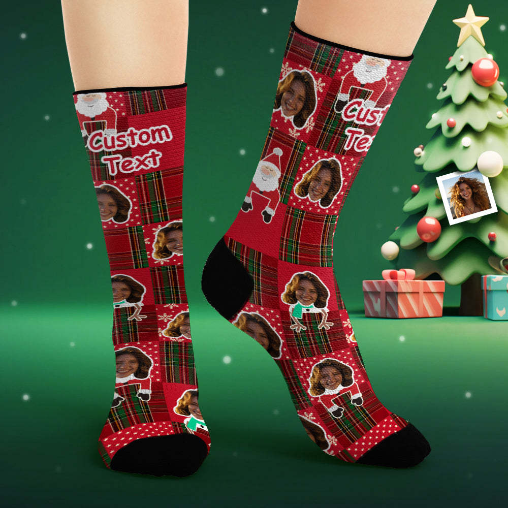 Chaussettes Visage Personnalisées Chaussettes Photo Personnalisées Père Noël Bonhomme De Neige Et Élan - mademinefr