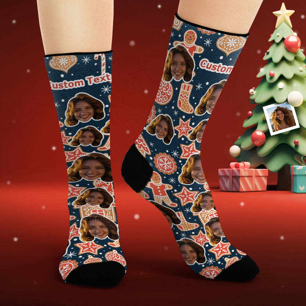 Chaussettes Visage Personnalisées Chaussettes Photo Personnalisées Pain D'épices De Noël - mademinefr