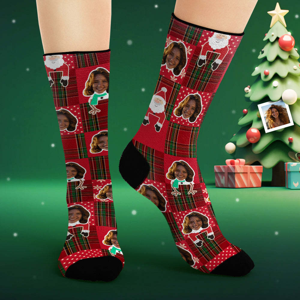 Chaussettes Visage Personnalisées Chaussettes Photo Personnalisées Père Noël Bonhomme De Neige Et Élan - mademinefr