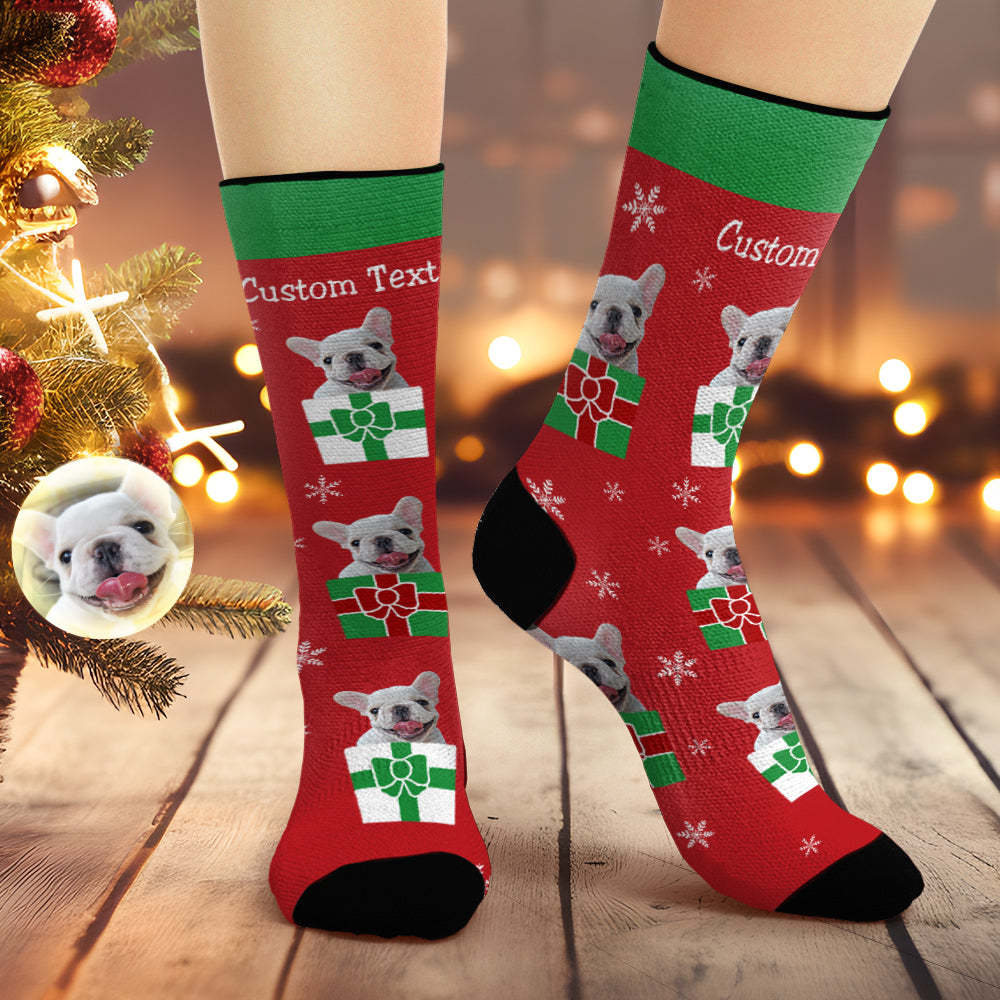Chaussettes De Noël Respirantes Rouges Personnalisées, Chaussettes Souples Avec Photo De Chien, Cadeaux Pour Amoureux Des Animaux De Compagnie - mademinefr