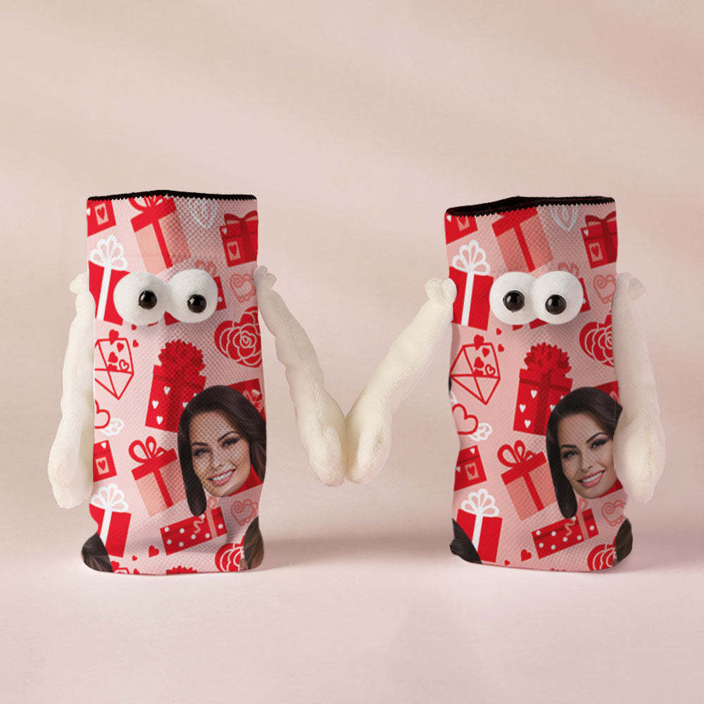 Chaussettes Personnalisées Avec Visage, Poupée Drôle, Chaussettes Rouges À Mi-tube, Chaussettes Magnétiques Tenant Les Mains, Cadeaux De Saint-valentin - mademinefr