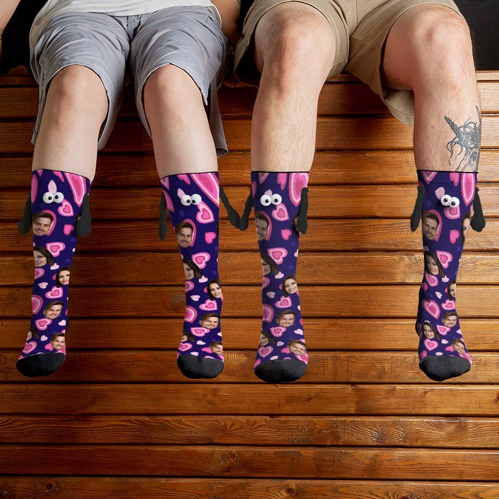 Chaussettes Personnalisées Avec Visage, Poupée Amusante, Tube Moyen, Violettes, Magnétiques, Mains, Cœur Rose, Cadeaux De Saint-valentin - mademinefr