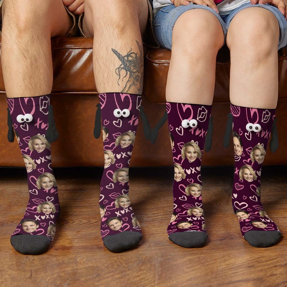 Chaussettes Personnalisées Avec Visage, Poupée Drôle, Chaussettes À Mi-tube, Chaussettes Magnétiques Tenant Les Mains, Xoxo, Cadeaux De Saint-valentin - mademinefr