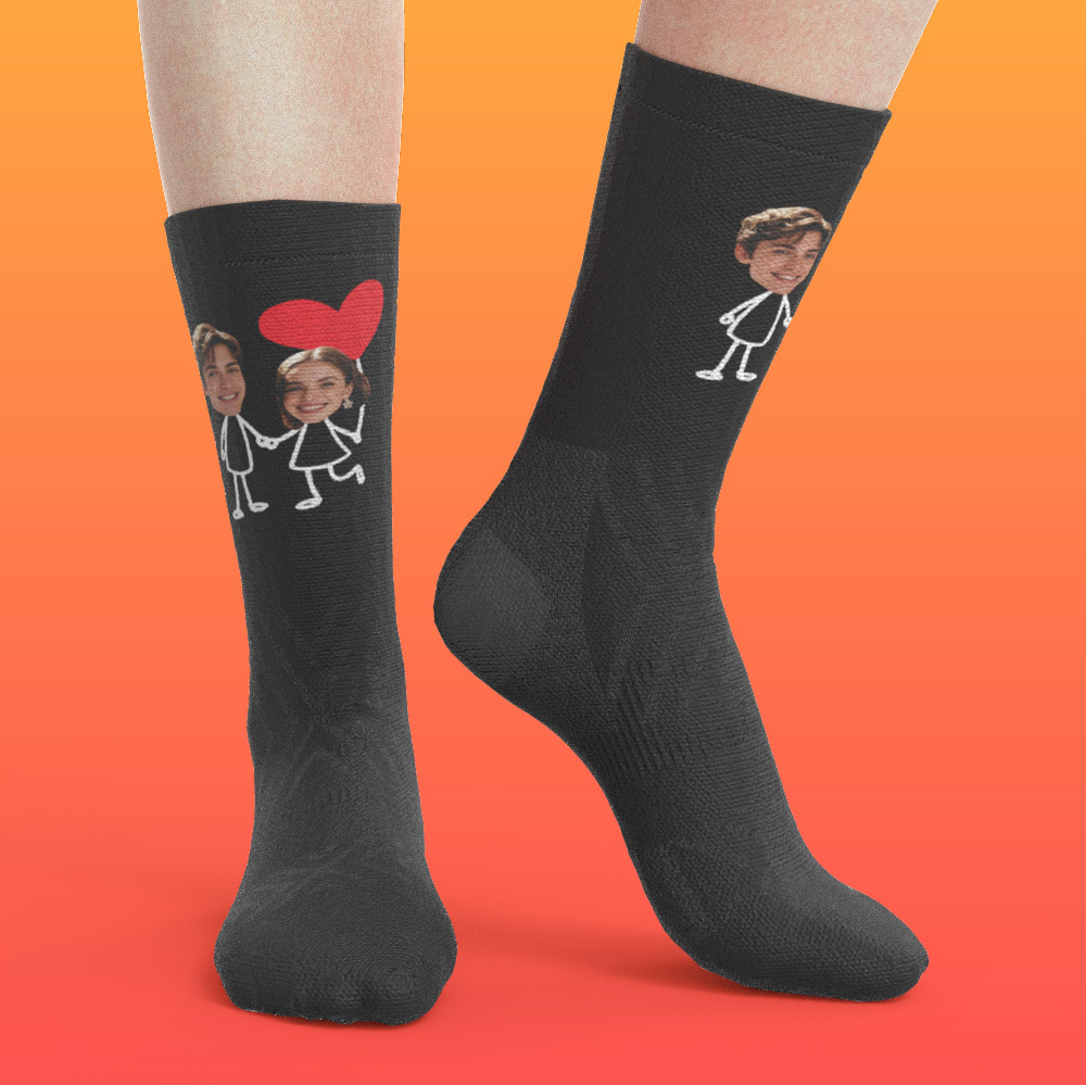 Chaussettes Photo Personnalisées Pour Couple, Chaussettes Visage Personnalisées, Cadeau Pour Petit Ami, Cadeau Idéal Pour La Saint-valentin - MademineFR