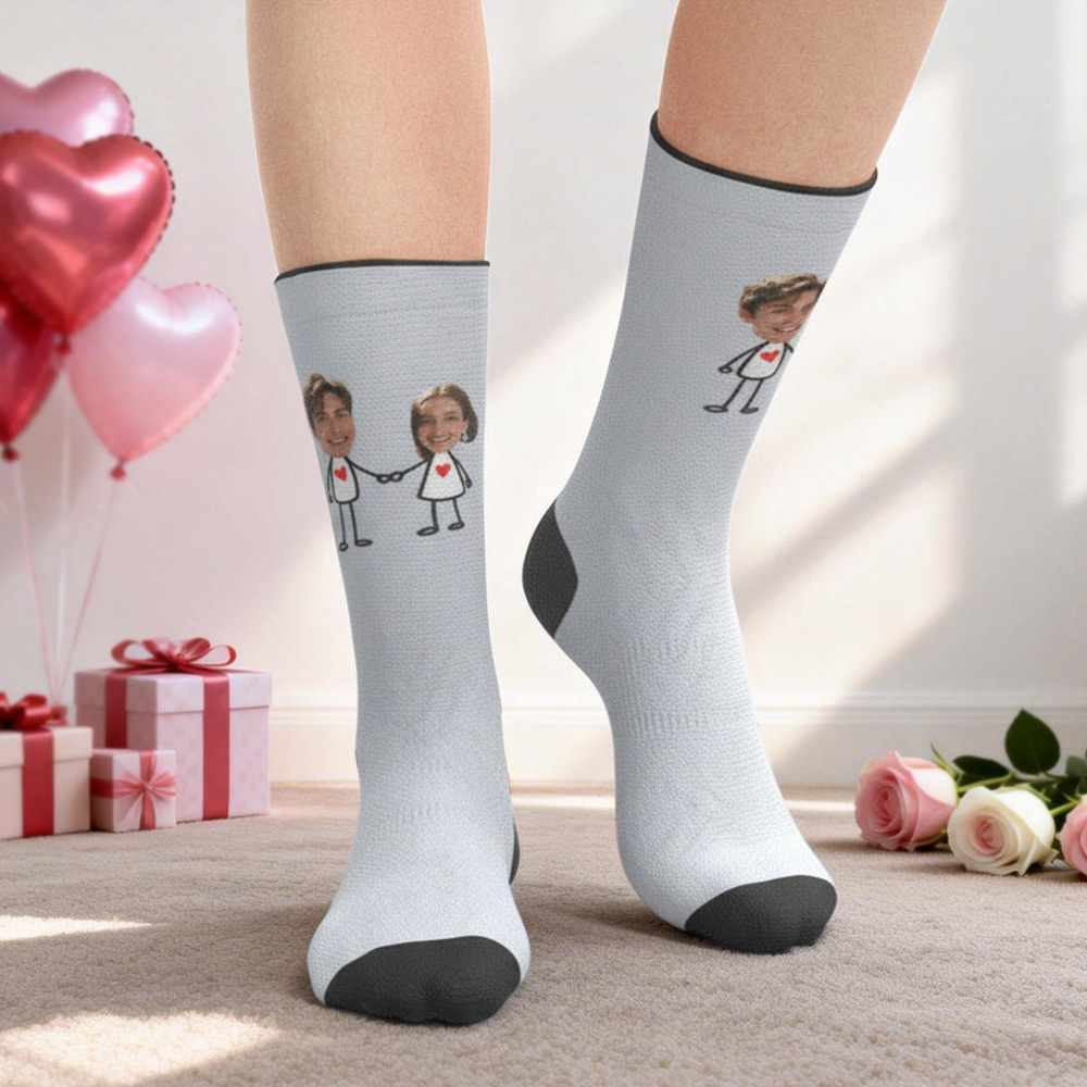 Chaussettes Photo Personnalisées Pour Couple, Chaussettes Visage Personnalisées, Cadeau Pour Petit Ami, Cadeau Idéal Pour La Saint-valentin - MademineFR