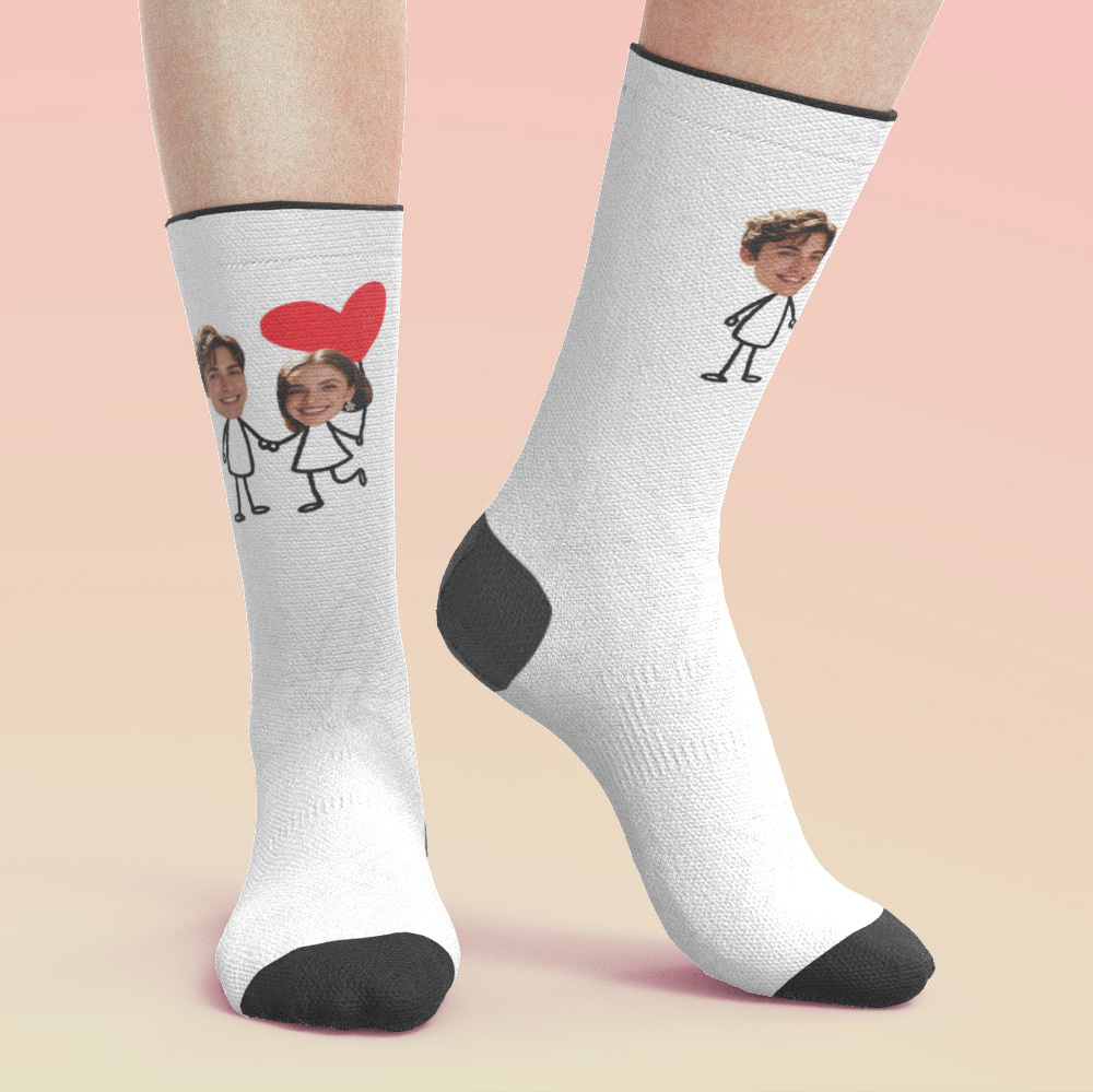 Chaussettes Photo Personnalisées Pour Couple, Chaussettes Visage Personnalisées, Cadeau Pour Petit Ami, Cadeau Idéal Pour La Saint-valentin - MademineFR