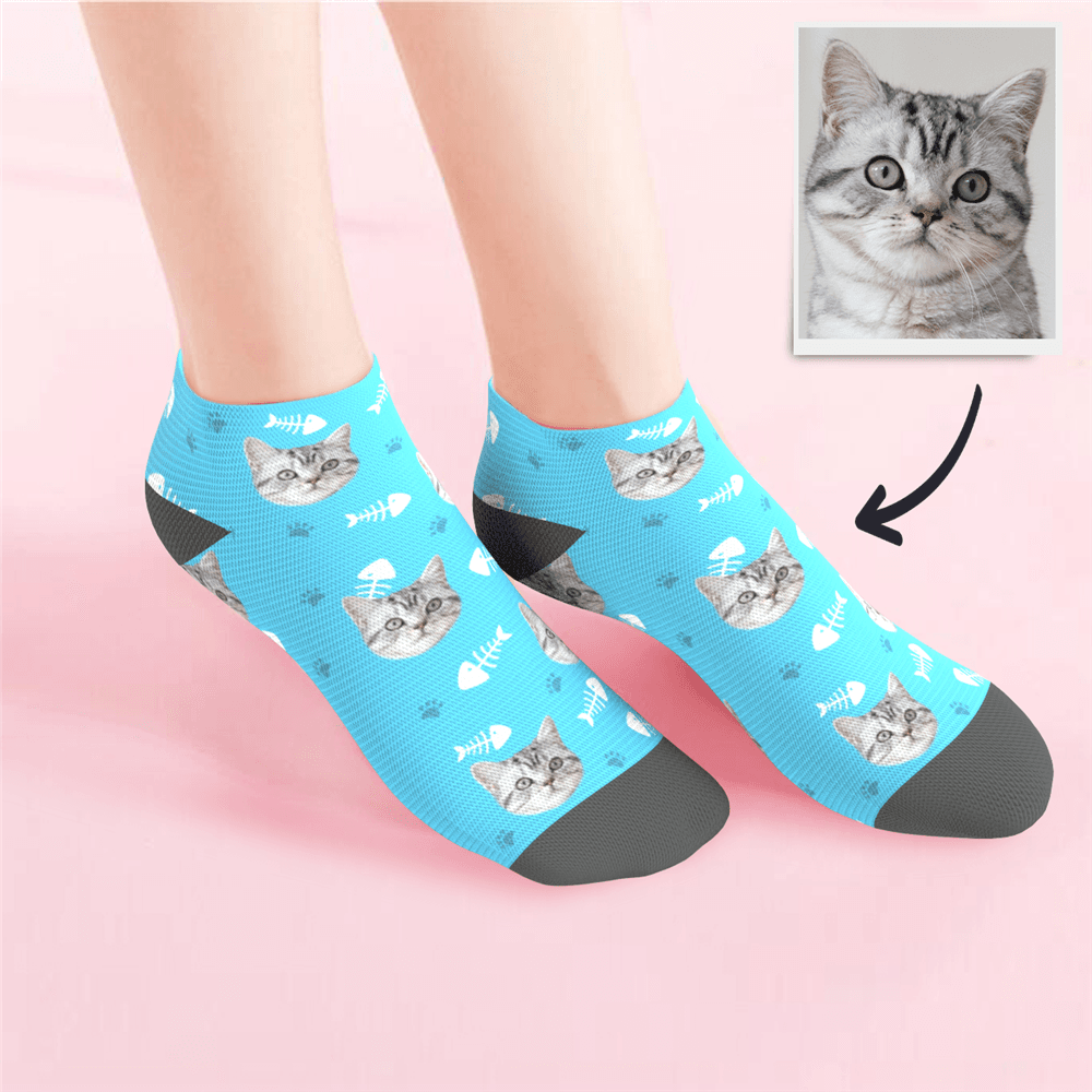 Chaussettes Personnalisées À Coupe Basse Pour Visage De Cheville, Chaussettes D'été Pour Animaux De Compagnie Avec Photo De Chat - mademinefr