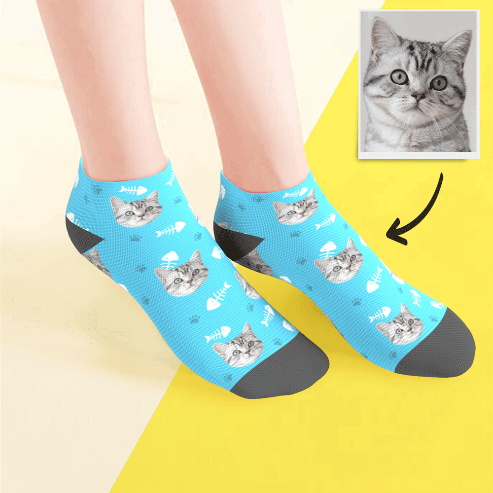 Chaussettes Personnalisées À Coupe Basse Pour Visage De Cheville, Chaussettes D'été Pour Animaux De Compagnie Avec Photo De Chat - mademinefr