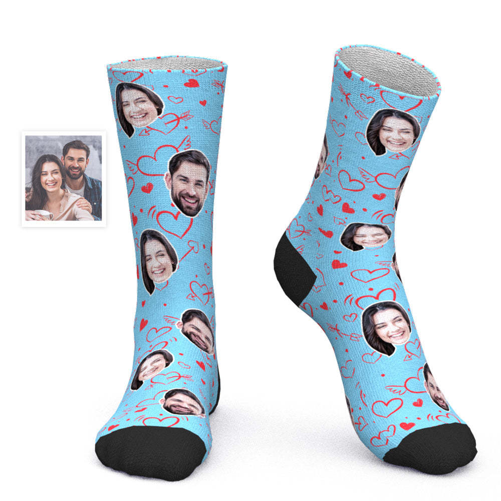 Chaussettes Visage Personnalisées Chaussettes Photo Personnalisées Cadeau Saint Valentin - Coeur D'amour - mademinefr
