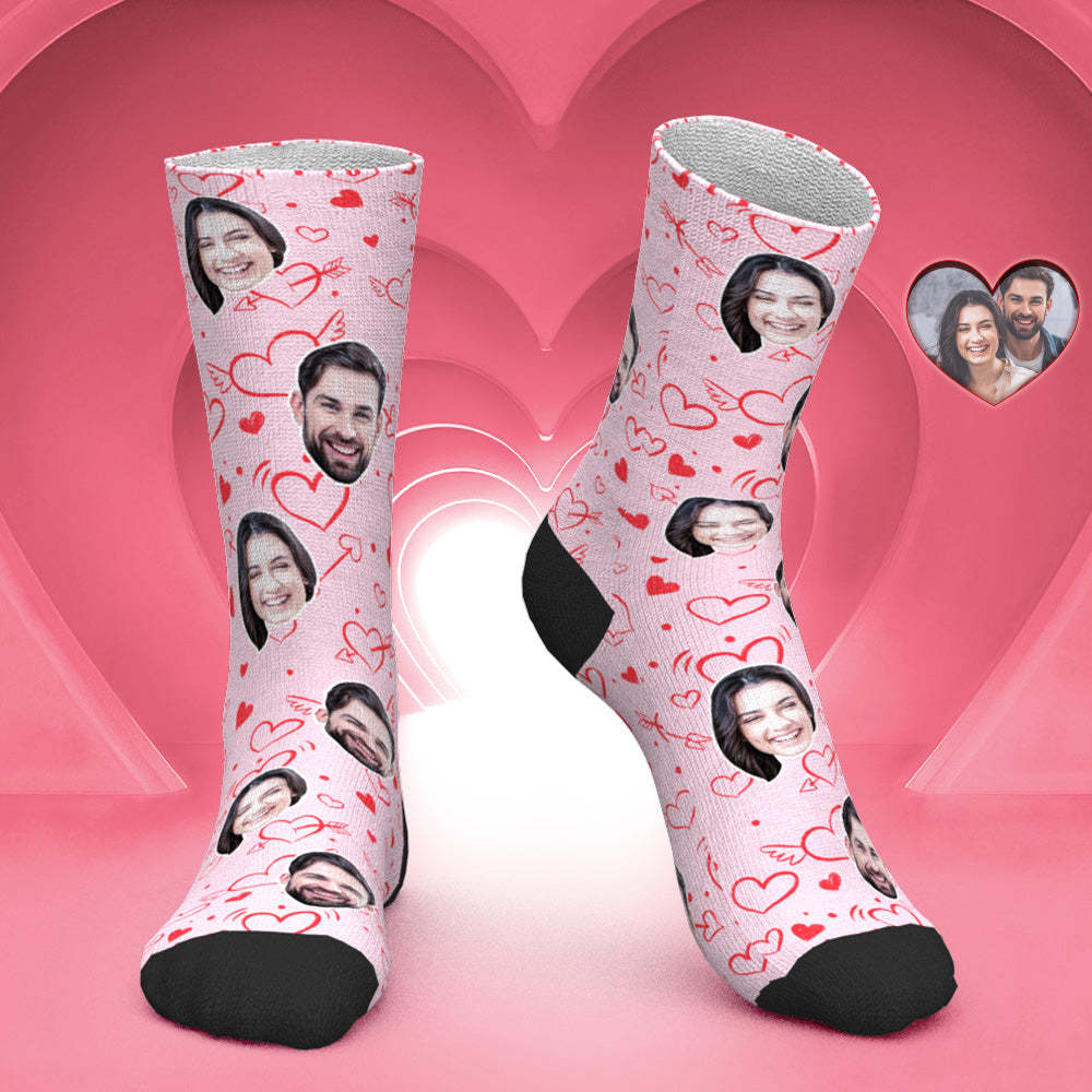 Chaussettes Visage Personnalisées Chaussettes Photo Personnalisées Cadeau Saint Valentin - Coeur D'amour - mademinefr