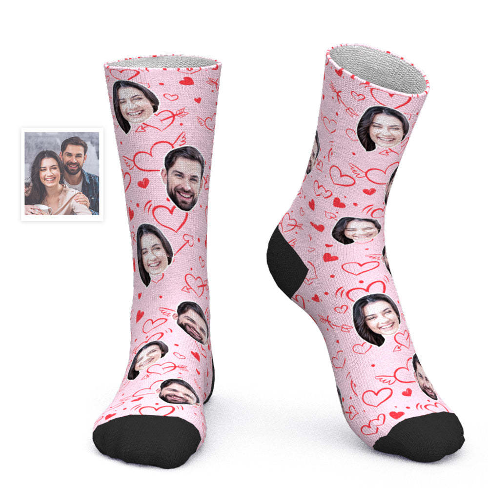 Chaussettes Visage Personnalisées Chaussettes Photo Personnalisées Cadeau Saint Valentin - Coeur D'amour - mademinefr