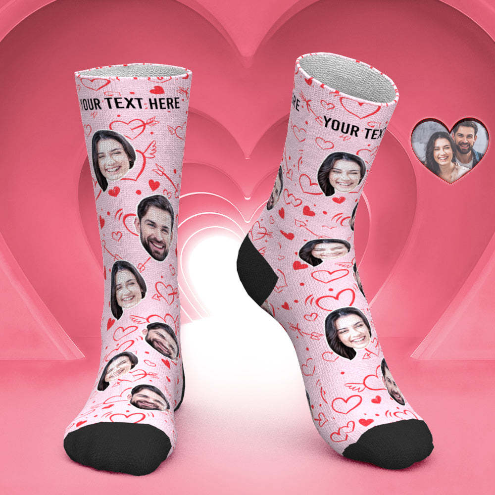 Chaussettes Visage Personnalisées Chaussettes Photo Personnalisées Cadeau Saint Valentin - Coeur D'amour - mademinefr