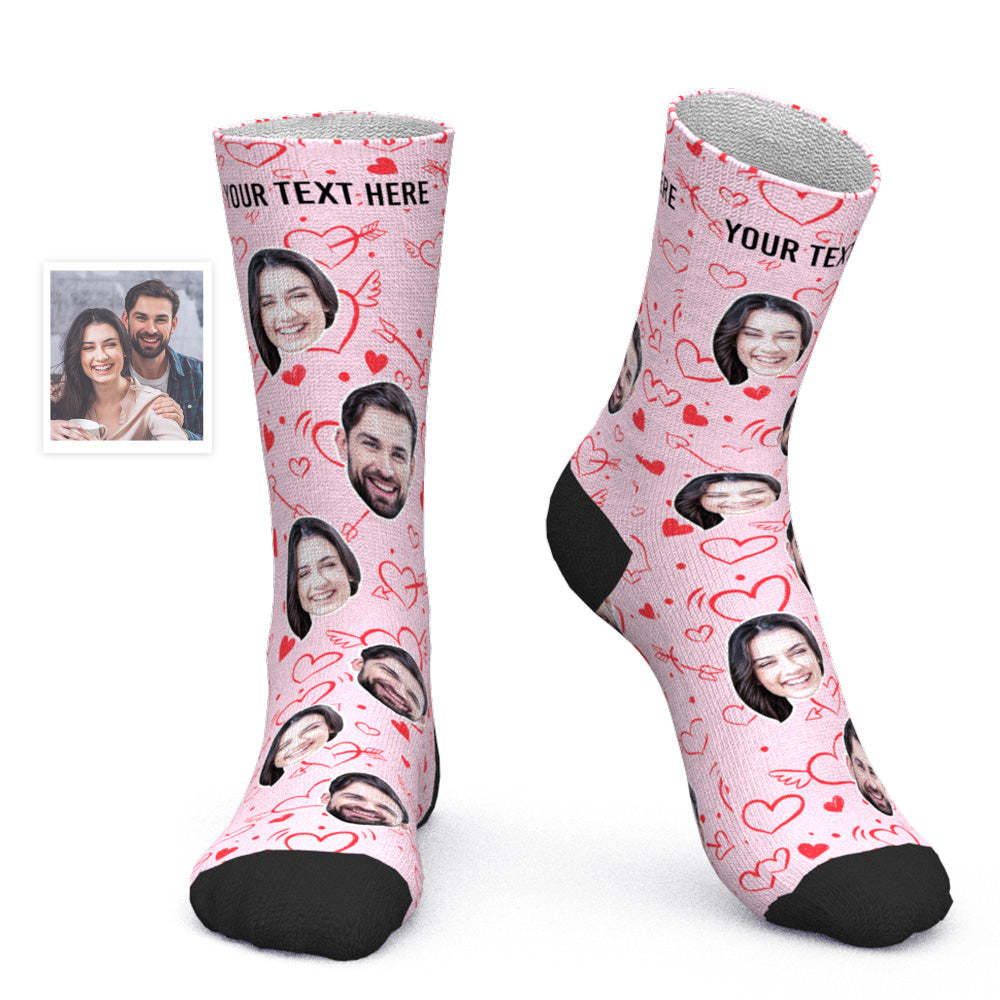 Chaussettes Visage Personnalisées Chaussettes Photo Personnalisées Cadeau Saint Valentin - Coeur D'amour - mademinefr
