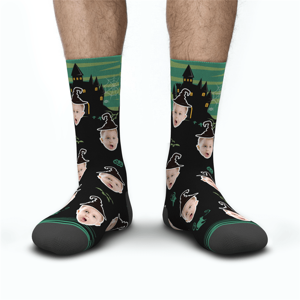 Chaussettes Photo De Sorcière De Château Personnalisée D'halloween - mademinefr