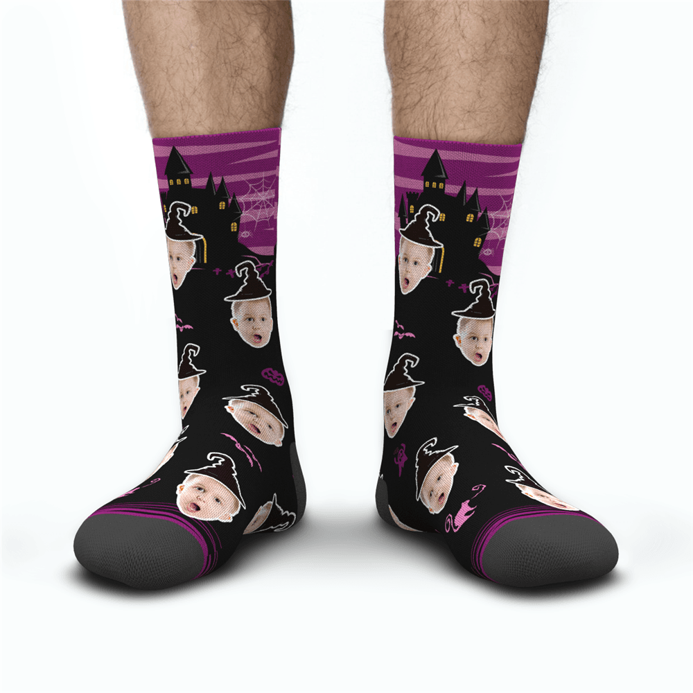 Chaussettes Photo De Sorcière De Château Personnalisée D'halloween - mademinefr