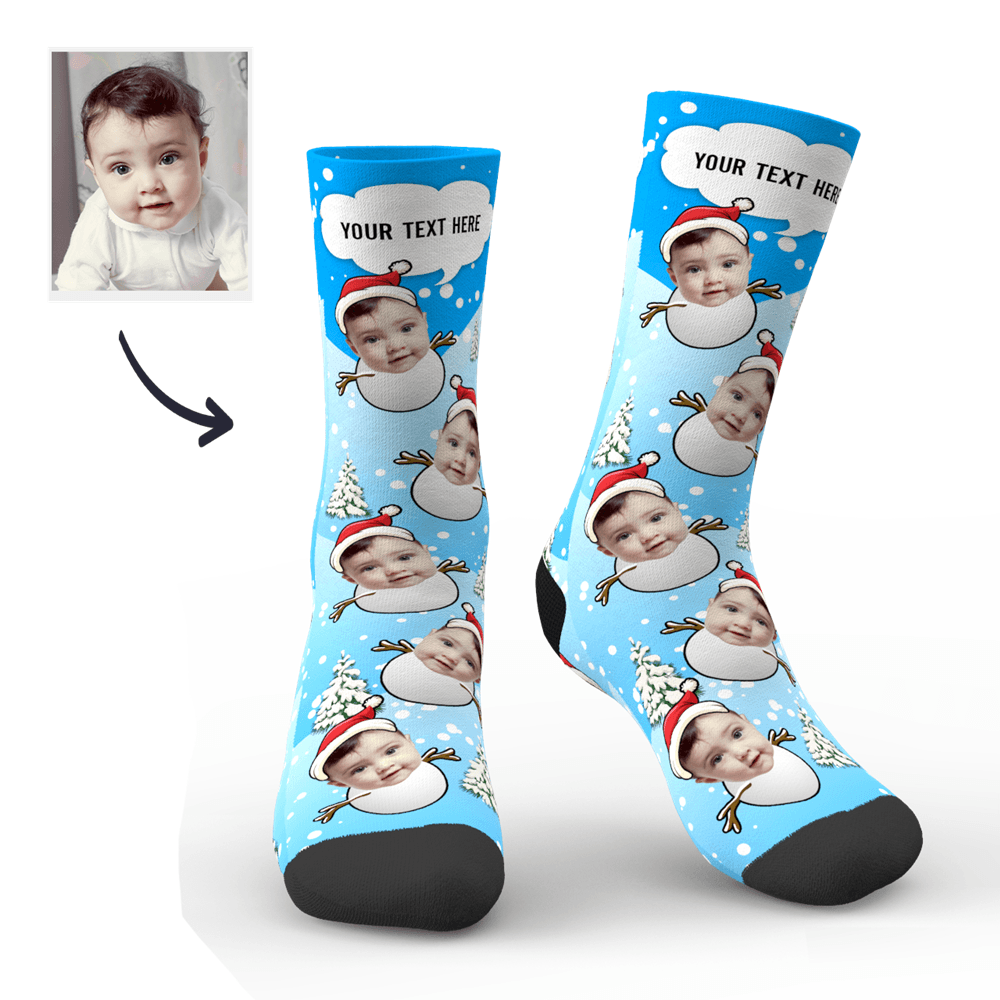 Chaussettes De Noël Personnalisées En Forme De Bonhomme De Neige Avec Texte - mademinefr