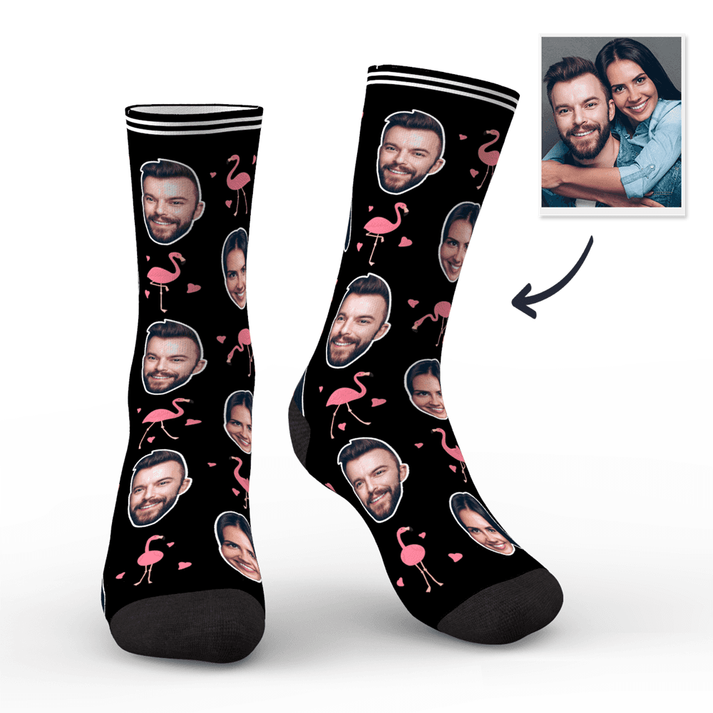 Chaussettes Visage Personnalisées Chaussettes Photo Personnalisées Cadeau Pour La Famille - Flamant - mademinefr
