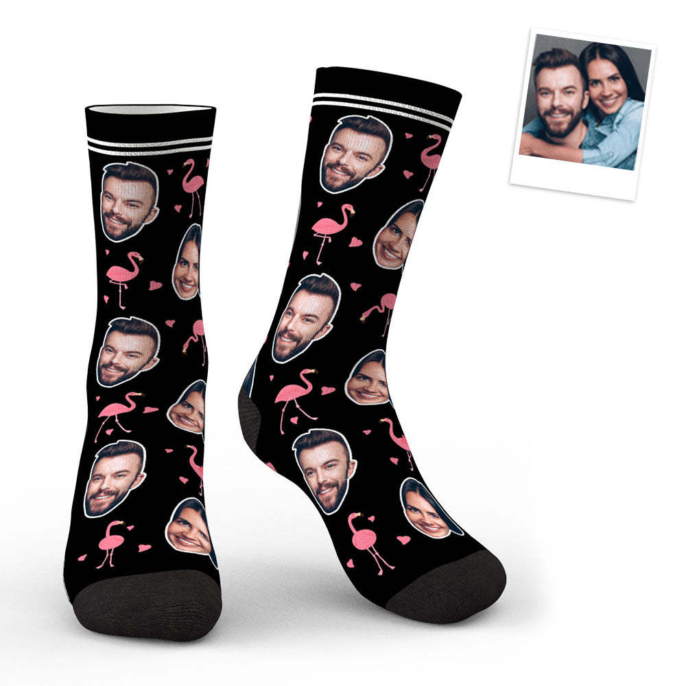 Aperçu 3d Personnalisé Cygne Flamant Rose Et Visage Sur Chaussettes - mademinefr