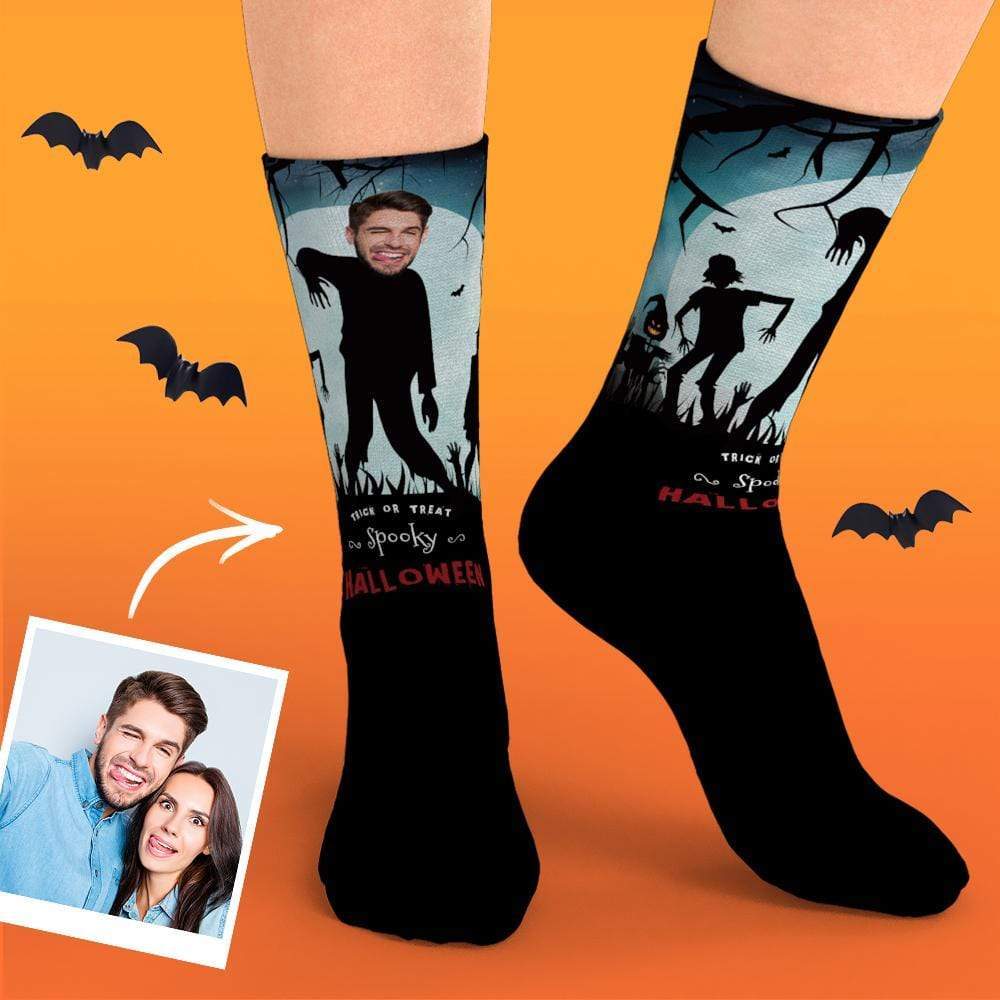Chaussettes Photo Personnalisées Avec Votre Drôle De Visage Cadeaux D'halloween Personnalisés Pour La Famille - mademinefr