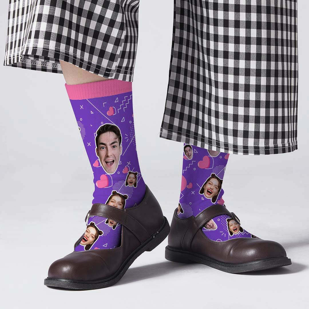 Chaussettes Personnalisées Pour Le Visage De Coeur De Ligne De Couleur - mademinefr