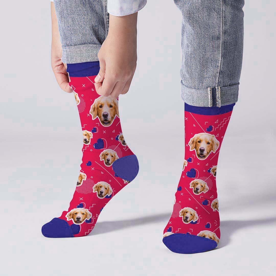 Chaussettes Personnalisées Pour Le Visage De Coeur De Ligne De Couleur - mademinefr