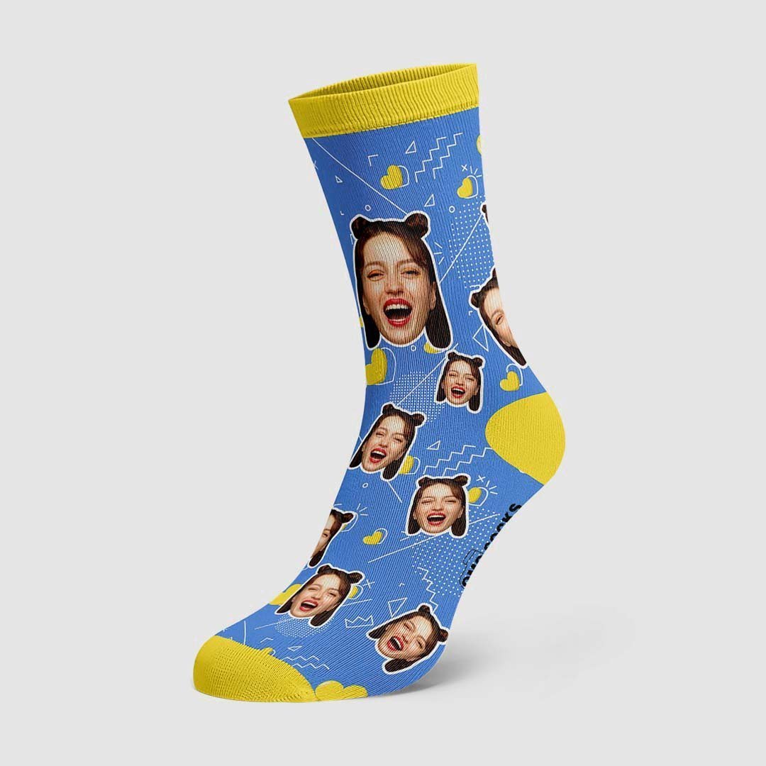 Chaussettes Personnalisées Pour Le Visage De Coeur De Ligne De Couleur - mademinefr