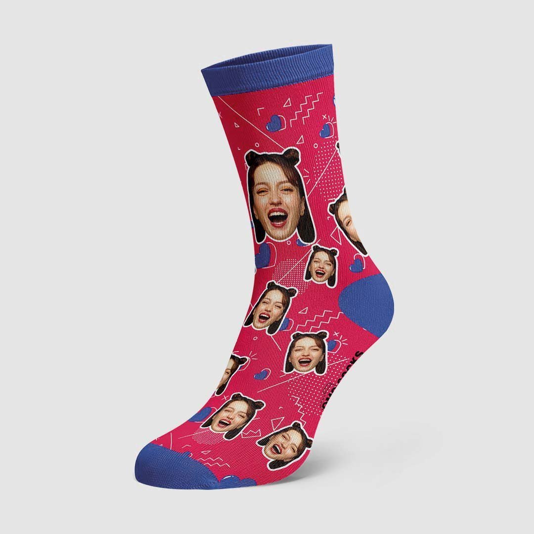 Chaussettes Personnalisées Pour Le Visage De Coeur De Ligne De Couleur - mademinefr