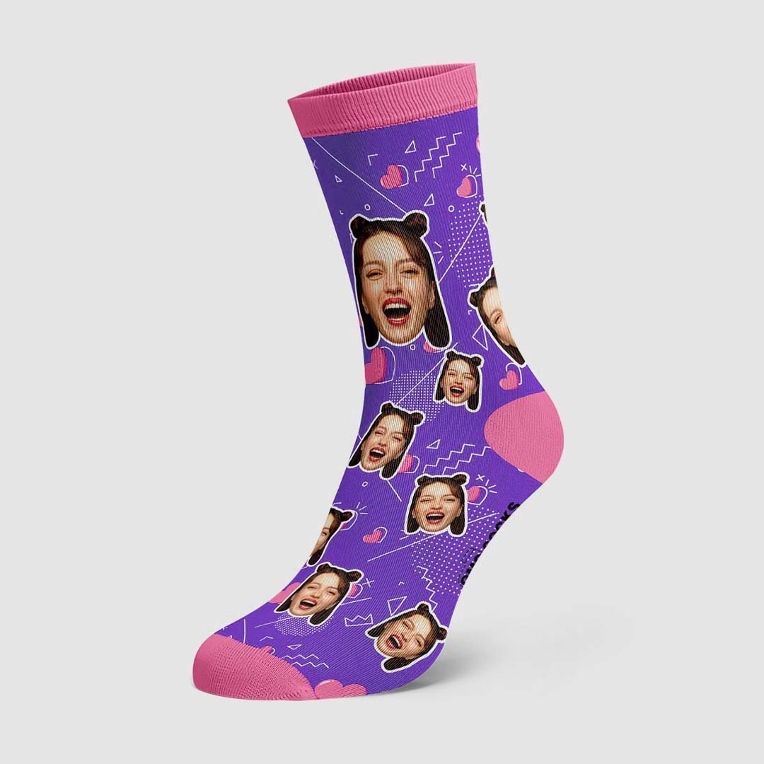 Chaussettes Personnalisées Pour Le Visage De Coeur De Ligne De Couleur - mademinefr