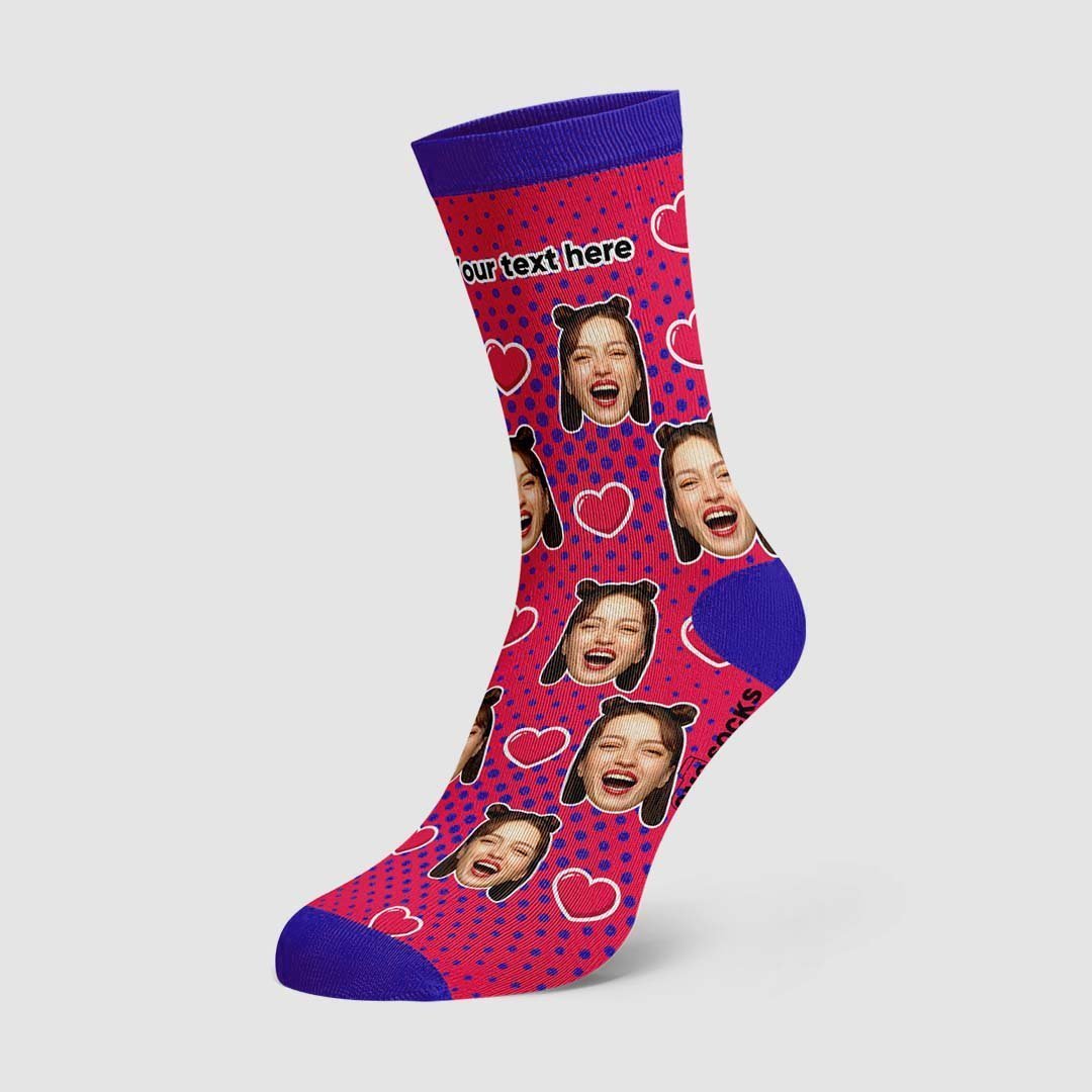 Cadeau Personnalisé Avec Visage Et Nom À Pois Et Cœur Sur Les Chaussettes - mademinefr