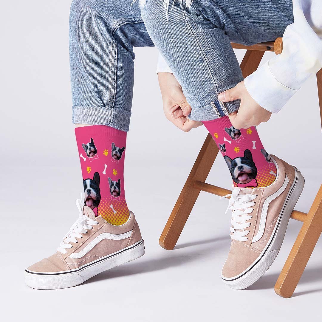 Chaussettes De Couleur Dégradée Pour Chien, Visage D'animal De Compagnie Sur Les Chaussettes - mademinefr
