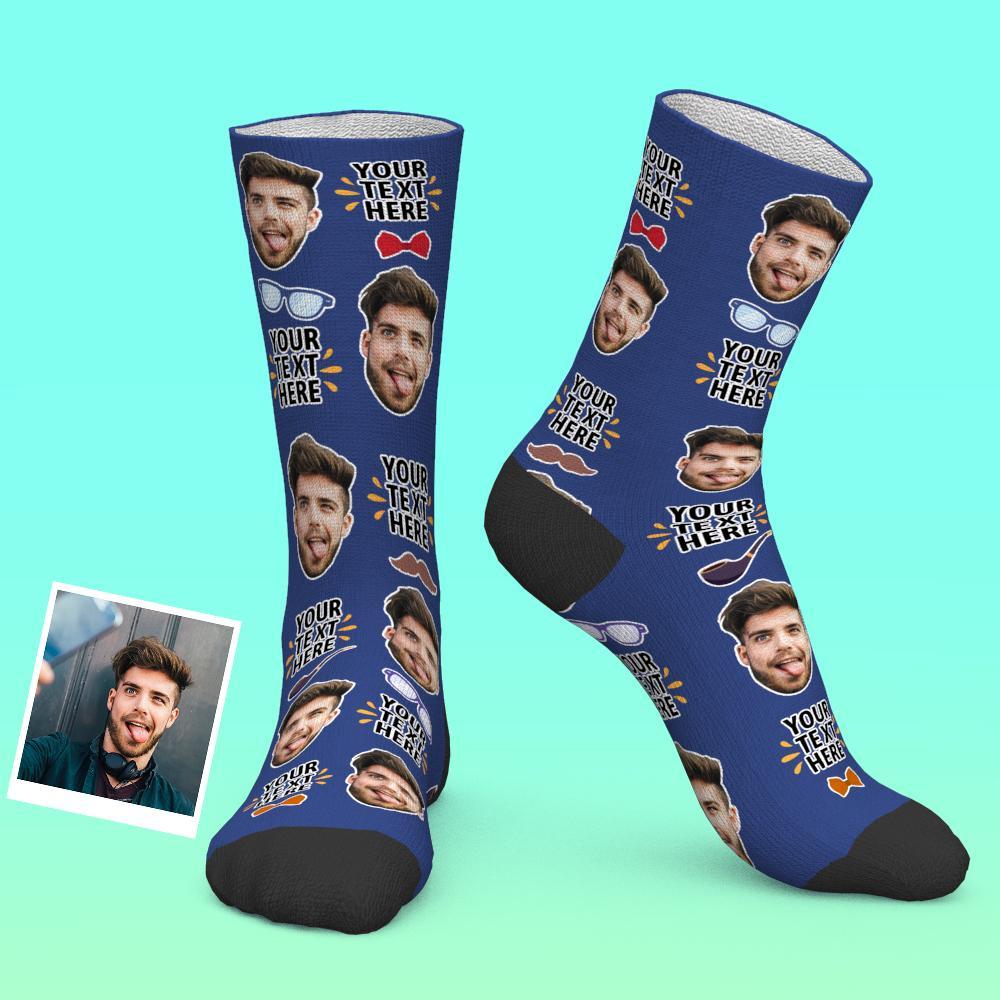 Chaussettes Photo Personnalisées Meilleur Papa De Tous Les Temps Avec Nœud Papillon Et Éléments Pour Les Yeux - mademinefr