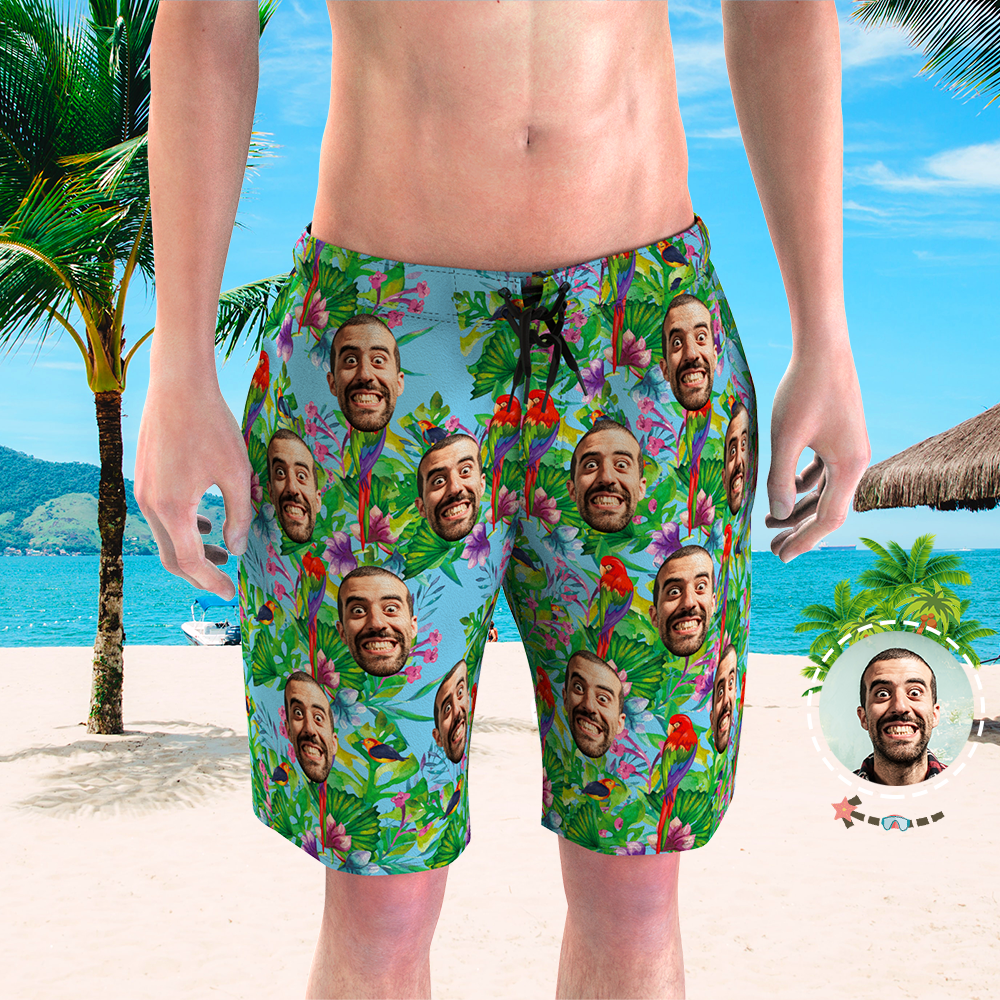 Men's Custom Face Beach Trunks Photo Shorts - Rainforest