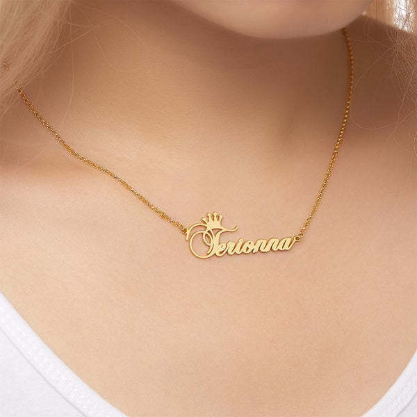 Collier De Nom Personnalisé, Collier De Nom De Couronne Personnalisé, Cadeau Pour Elle - mademinefr