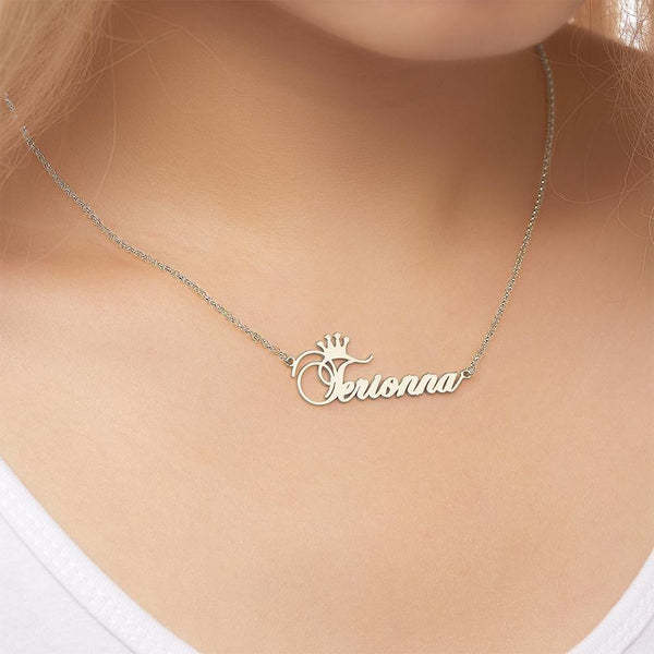 Collier De Nom Personnalisé, Collier De Nom De Couronne Personnalisé, Cadeau Pour Elle - mademinefr