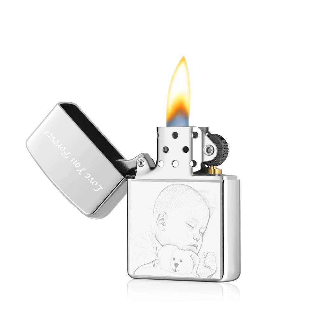 Briquet Photo Gravé Lovely Babies - Argent (pas De Kérosène Inclus) - mademinefr