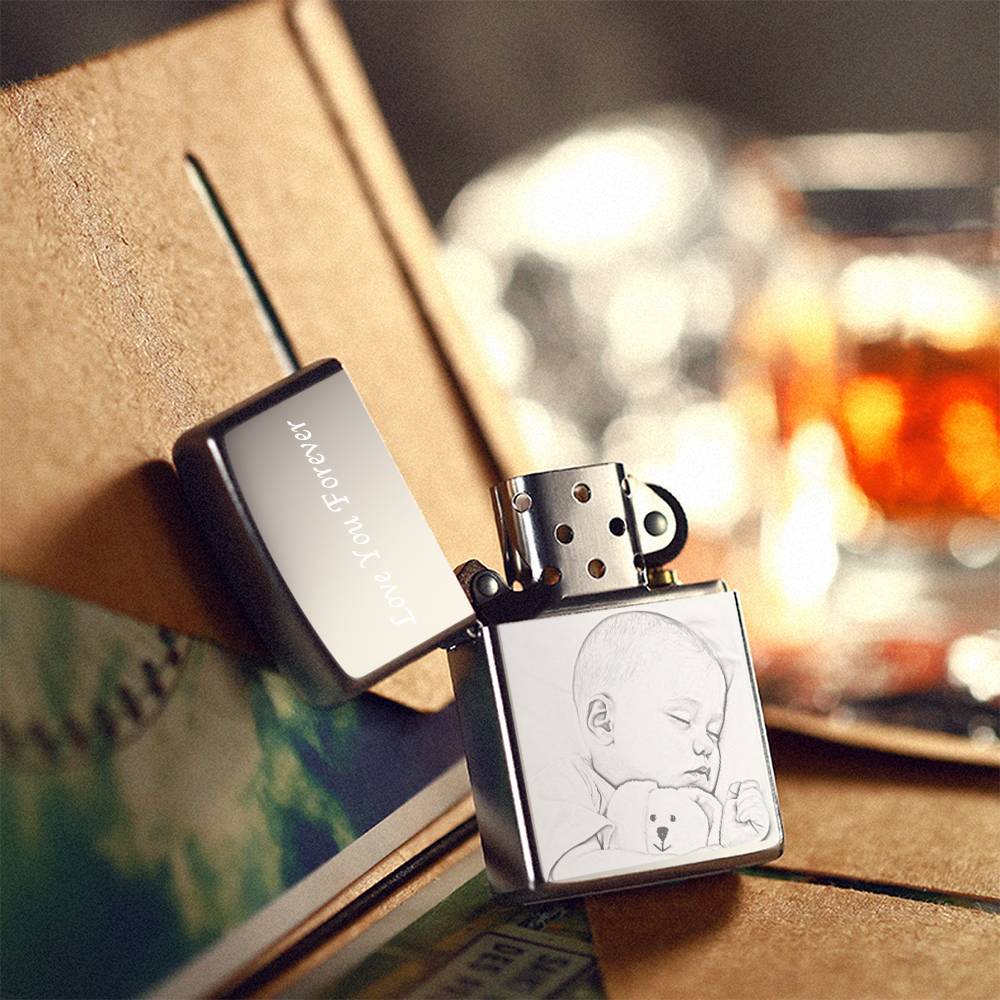 Briquet Photo Gravé Lovely Babies - Argent (pas De Kérosène Inclus) - mademinefr