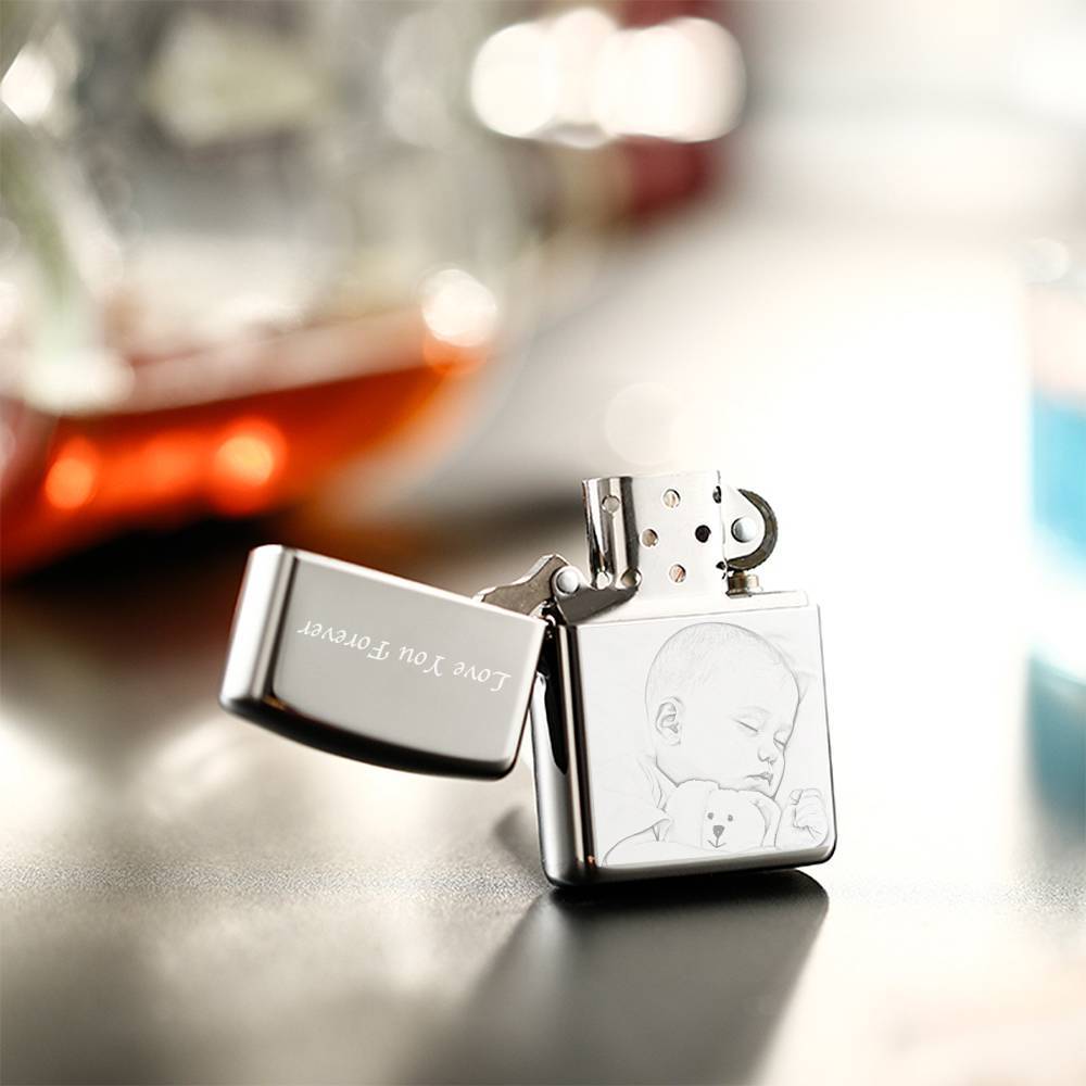 Briquet Photo Gravé Lovely Babies - Argent (pas De Kérosène Inclus) - mademinefr