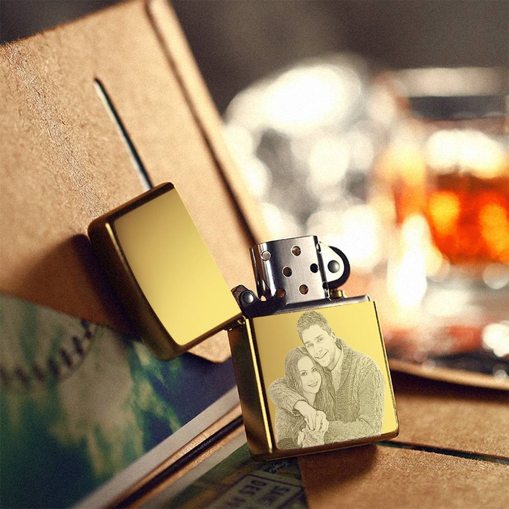 Photo Gravée Briquet Sweet Couple's Gift - Doré (pas De Kérosène Inclus) - mademinefr