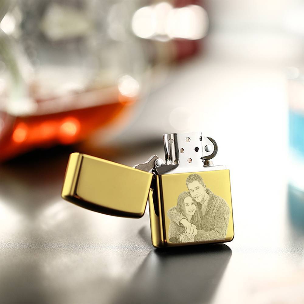 Photo Gravée Briquet Sweet Couple's Gift - Doré (pas De Kérosène Inclus) - mademinefr