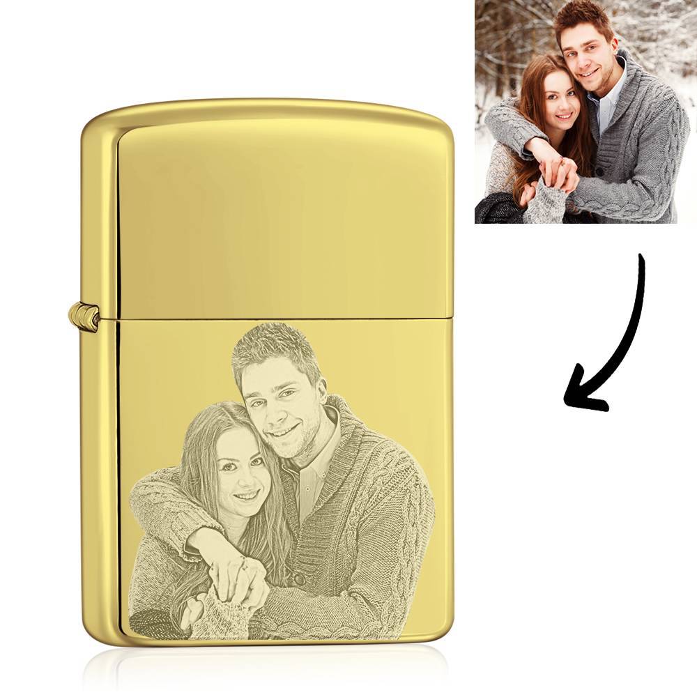 Photo Gravée Briquet Sweet Couple's Gift - Doré (pas De Kérosène Inclus) - mademinefr
