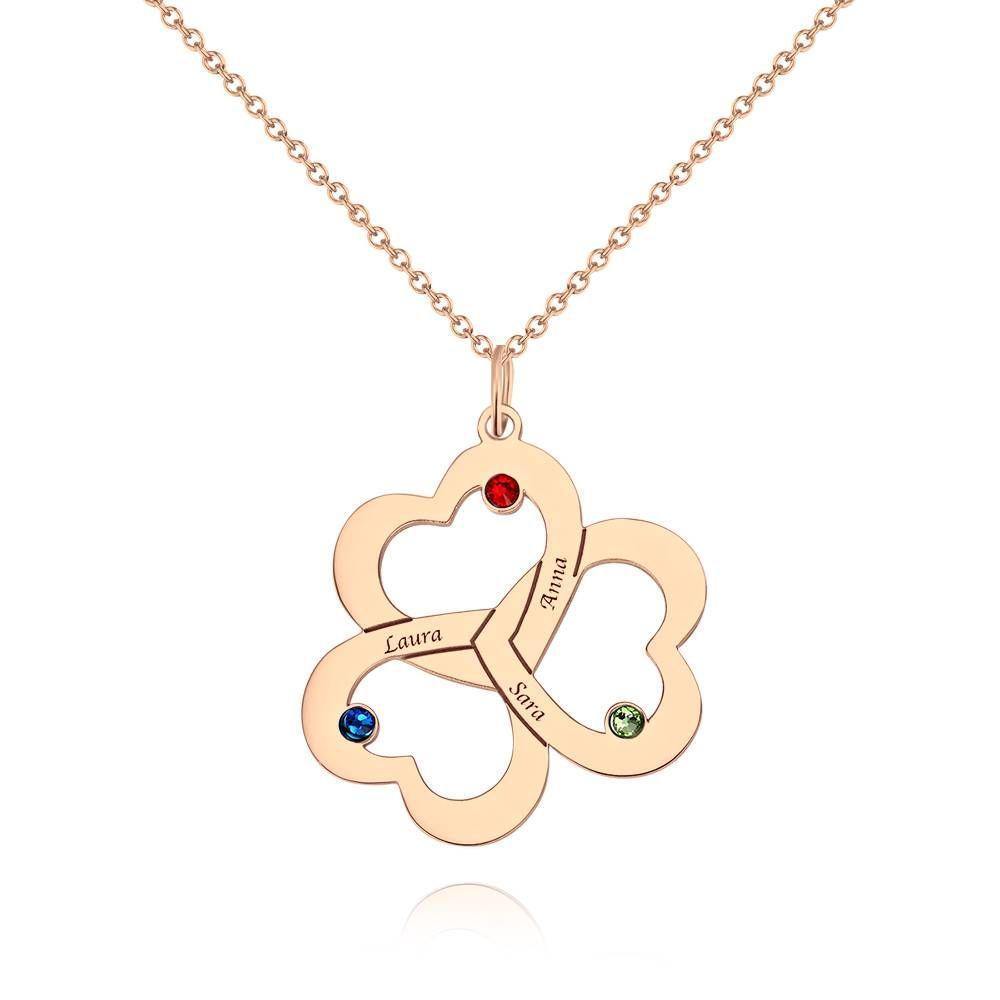 Collier De Pierre De Naissance Personnalisé Avec Gravure, Collier Trois Cœurs En Argent - mademinefr