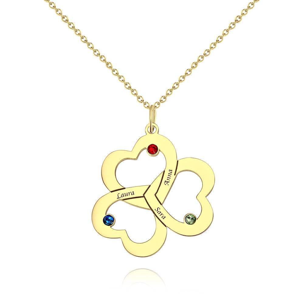 Collier De Pierre De Naissance Personnalisé Avec Gravure, Collier Trois Cœurs En Argent - mademinefr