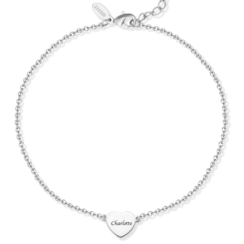 Bracelet De Cheville Coeur Gravé Personnalisé En Argent - mademinefr
