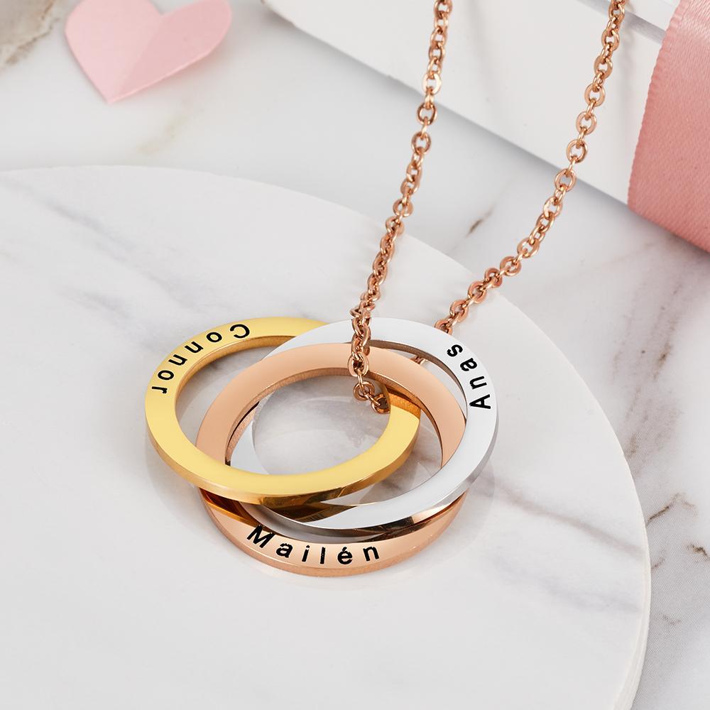 Collier Personnalisé À 3 Cercles, Bague Russe, En Acier Inoxydable - mademinefr
