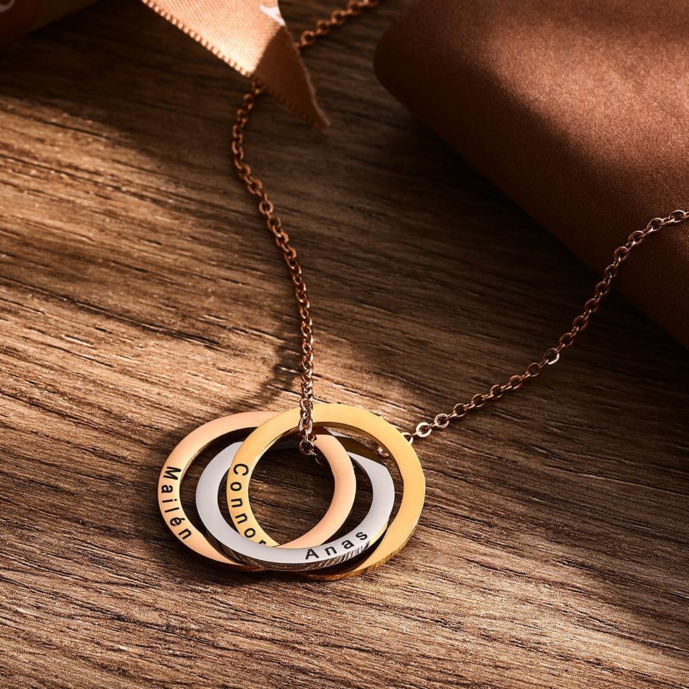 Collier Personnalisé À 3 Cercles, Bague Russe, En Acier Inoxydable - mademinefr