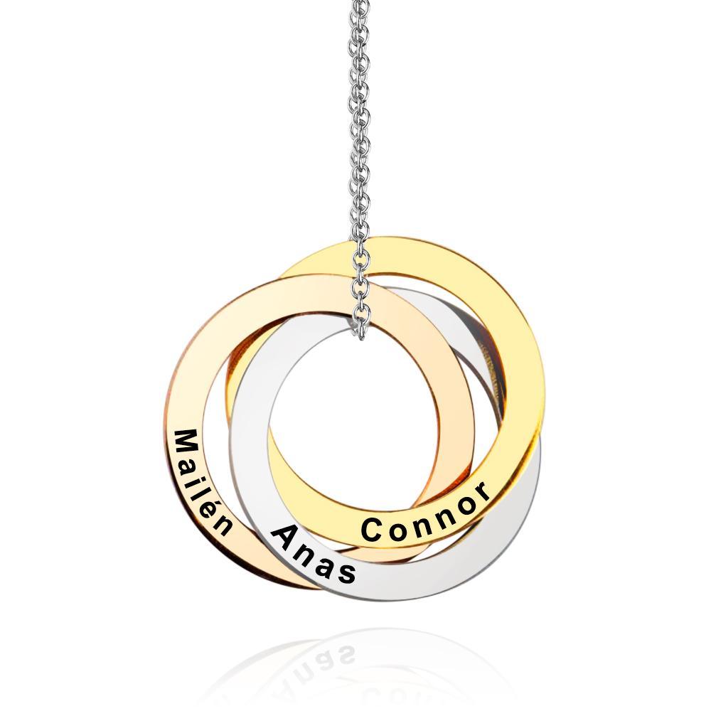 Collier Personnalisé À 3 Cercles, Bague Russe, En Acier Inoxydable - mademinefr