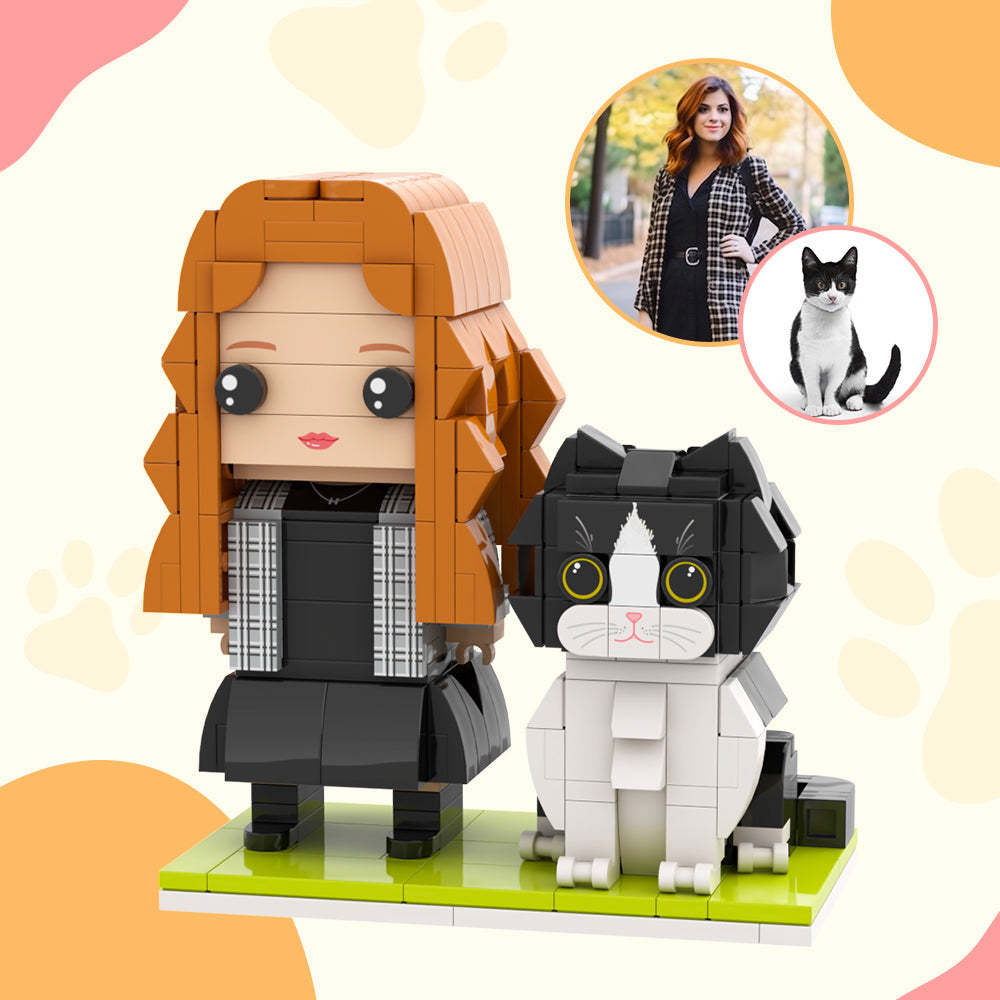 Figurines En Brique Personnalisables Pour Tout Le Corps, Figurines En Brique Personnalisées Avec Chat, Petit Bloc De Particules, Jouet - mademinefr